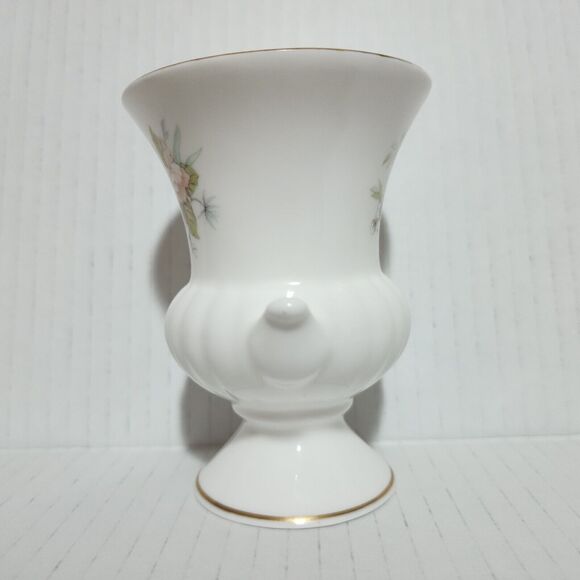 "Brocade" Fine Bone China Small Vase White Gold Floral 4"-Tall - Picture 4 of 7